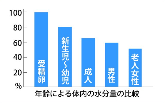 年齢による体内の水分量の比較